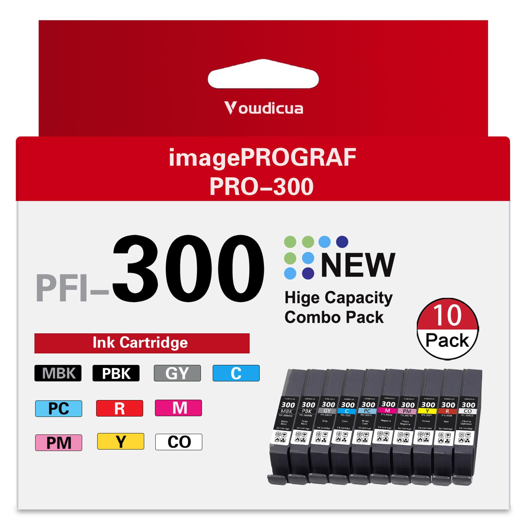 PFI-300 Ink Cartridges - High Capacity Compatible PFI 300 Ink Cartridges Replacement for Canon ImagePROGRAF PRO-300 Printer, 10-Pack (MBK/PBK/C/M/Y/PM/PC/R/GY/CO)