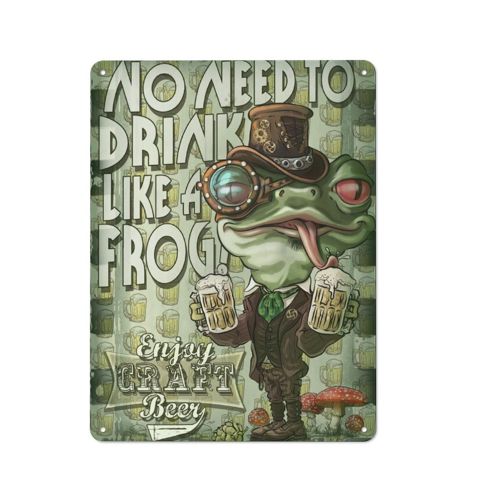 Junmoney Craft Beer Frog Vintage Metal Plaque 40X30cm Featuring For Pub Or Café, Suited To Café Interior Fans