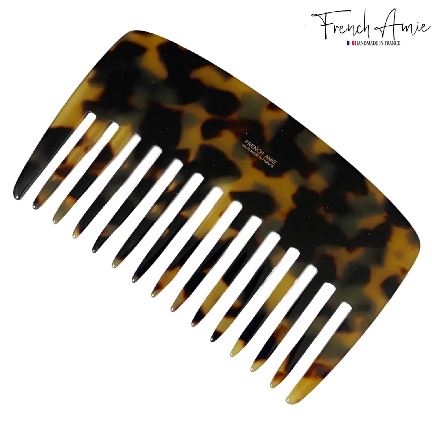 French Amie Wide Teeth Pocket Comb for Thick Hair Celluloid Handmade No Static Grooming Styling Detangling Hair Comb for Women and Girls (Yellow Tokyo)