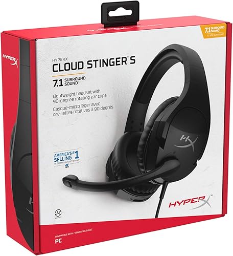 Miniatura 10 de HyperX Cloud Stinger S - Auriculares para juegos, para PC, sonido envolvente virtual 7.1, ligeros, espuma viscoelástica, cuero sintético suave,