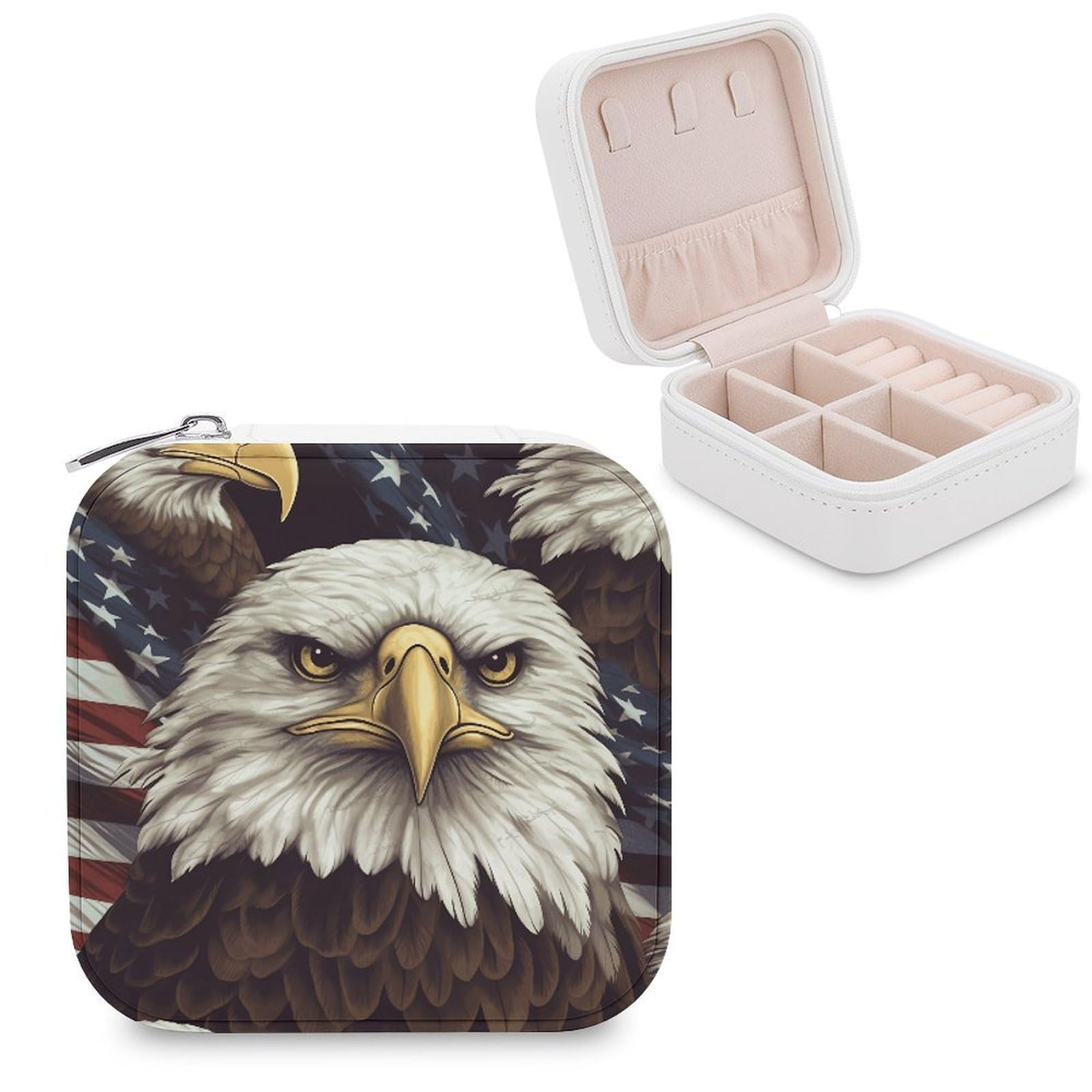 VstaDank Bald Eagle Jewelry Box for Women Custom Travel Jewelry Case Personalized Travel Jewelry Boxes Small Portable Jewelry Organizer Box for Rings Necklaces Bracelets Earring