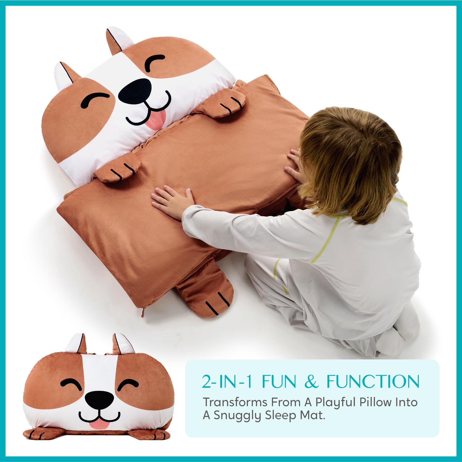 JOIEDOMI Dog Toddler Nap Mat with Pillow & Blanket, 60" x 39" for Kids Ages 3+, Nap Mat for Preschool - Image 3