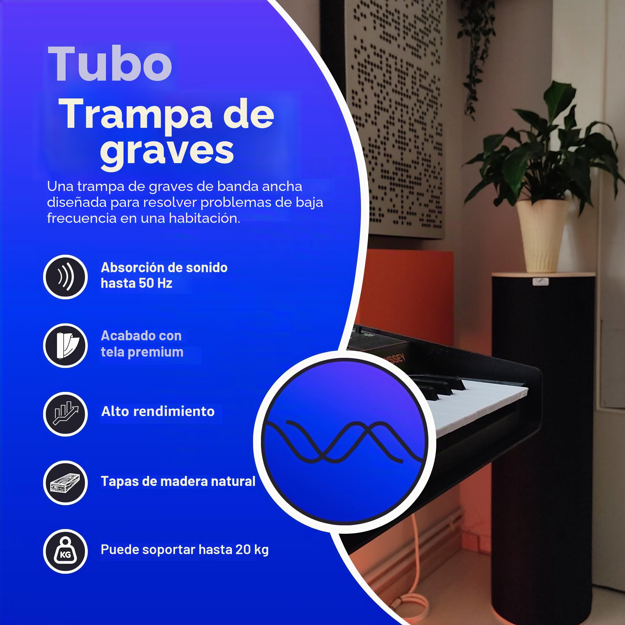 Bluetone Acoustics Tube BassTrap Premium - Trampa para Bajos - Elementos acústicos (Negro)