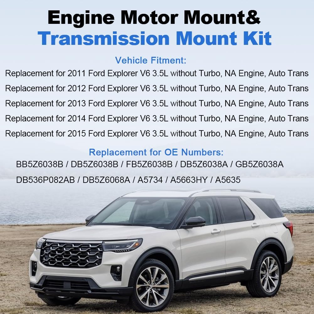 3PCS Engine Motor Transmission Mounts Set Replacement for 2011-2015 Ford Explorer V6 3.5L Without Turbo Replacement for A5663HY, A5635, A5734