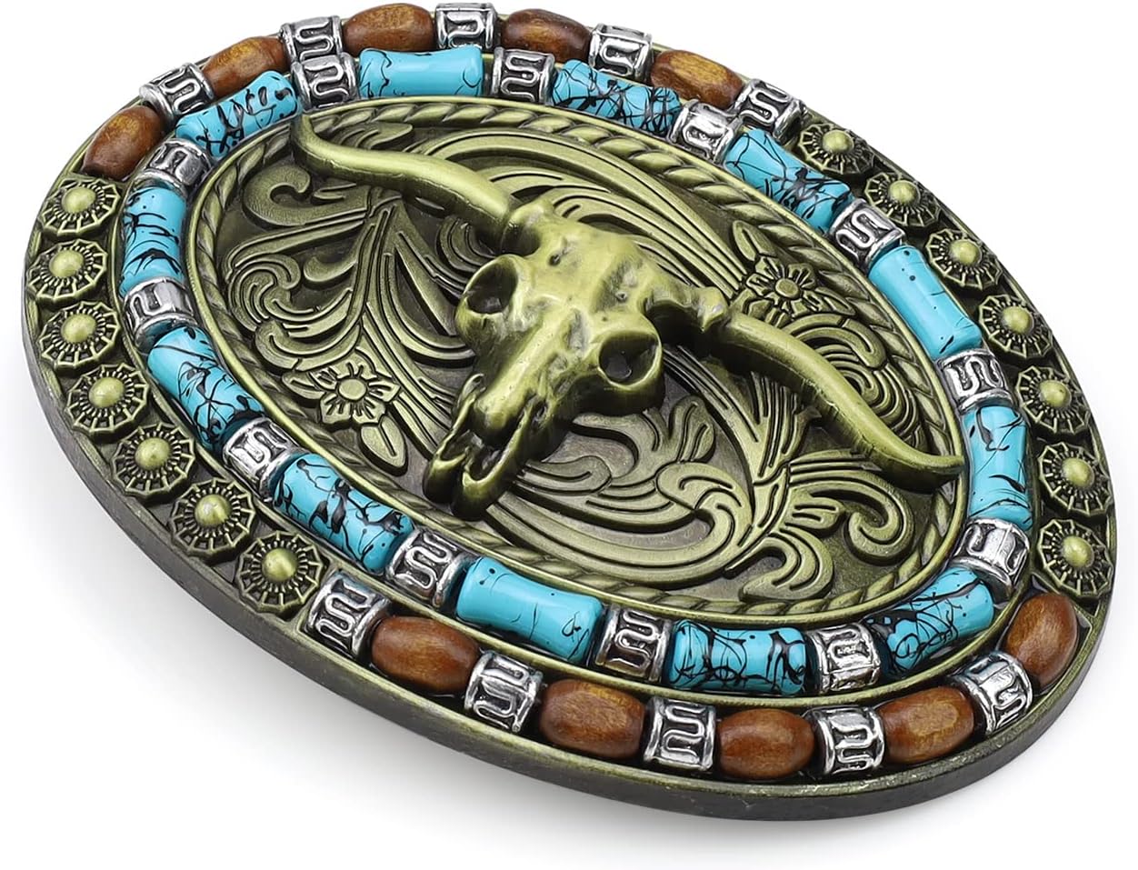 HASLEDCow Head Cntura Buckle, Cowboy Belt Buckle 99 x 75 mm, Zinc Alloy Material, Unique Tribe - Metal Buckle to Replace and Decorate, blue