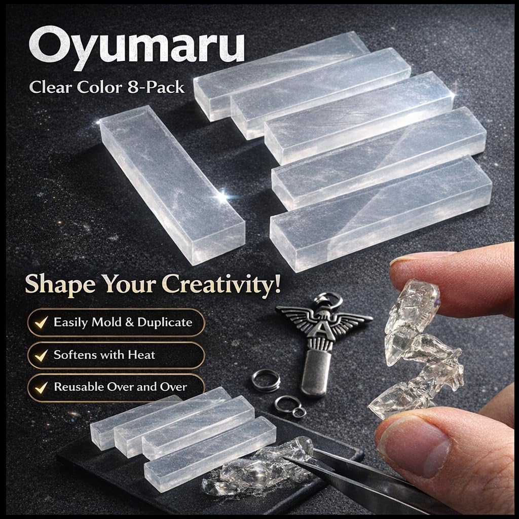 Oyumaru Clear Reusable Thermoplastic Mold Material – Clear Instant Mold for DIY Casting, Miniatures, Jewelry & Craft Duplication (8 Pack)