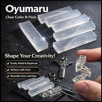Oyumaru Clear Reusable Thermoplastic Mold Material Clear Instant Mold for DIY Casting, Miniatures, Jewelry & Craft Duplication (8 Pack)