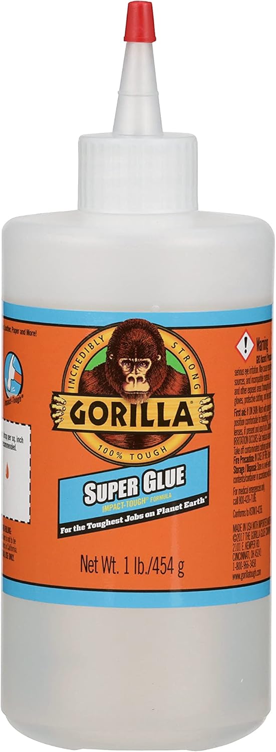 Gorilla Super Glue, Large 1 Pound Bulk Bottle, Clear, Super Glue