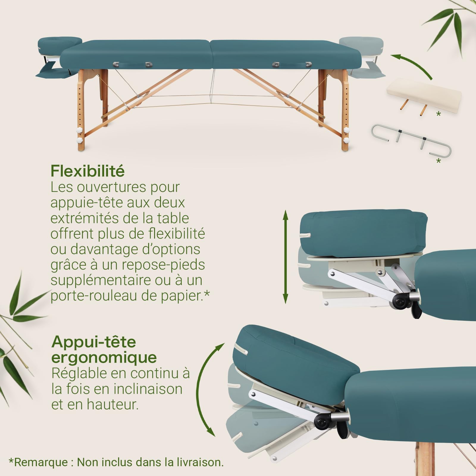 Zen Table de Massage Pliante Professionnelle, réglable en Hauteur, Bois Massif, Coins arrondis, Mobile & Stable, Facile à Transporter, compacte, Usage intensif, qualité Pro, Sarcelle