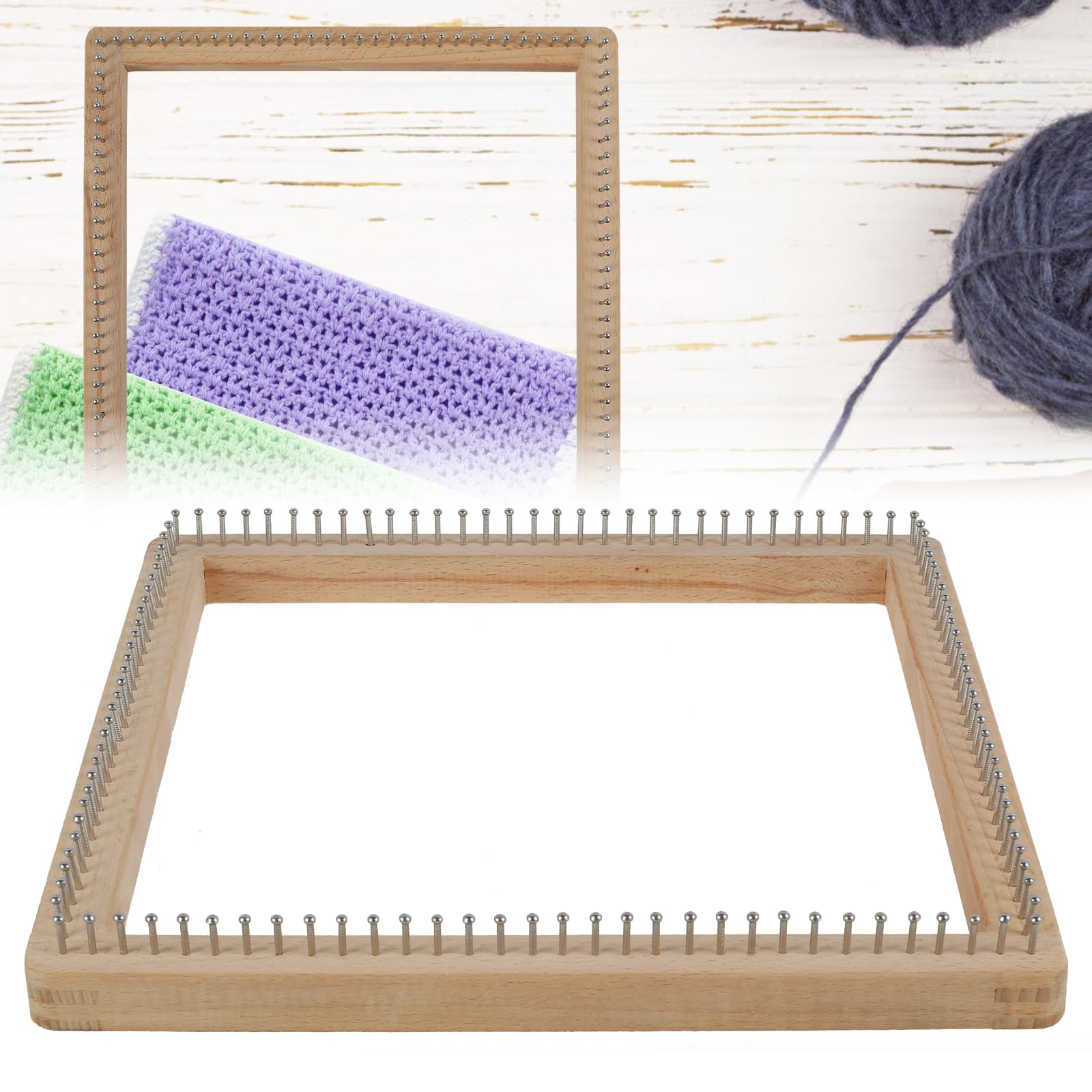 Guijzsltrg 30*30Cm Square Knitting Machine, Beech Wood Knitting Board, Diy Handcraft Weaving Tool With Non Detachable Hooks, Multifunctional Knitting Tools Looms Knitting Kit For Making Cushions Scarves Hats Shawls