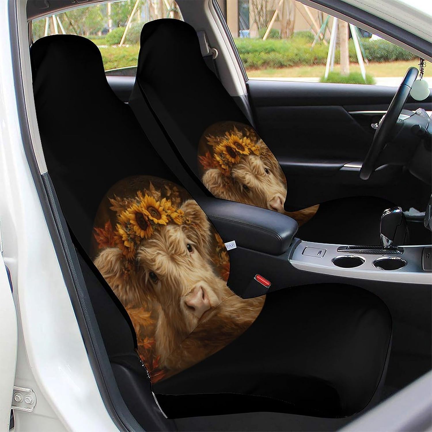 Highland Cow Sunflower Vintage Car Seat Protector Front Seats Universal Fit Automotive Accessories