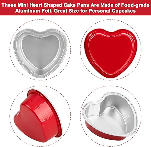 Miniatura 3 de Mini moldes para pasteles en forma de corazón con tapas, 50 piezas de papel de aluminio de 3.4 onzas, moldes desechables para cupcakes, recipientes