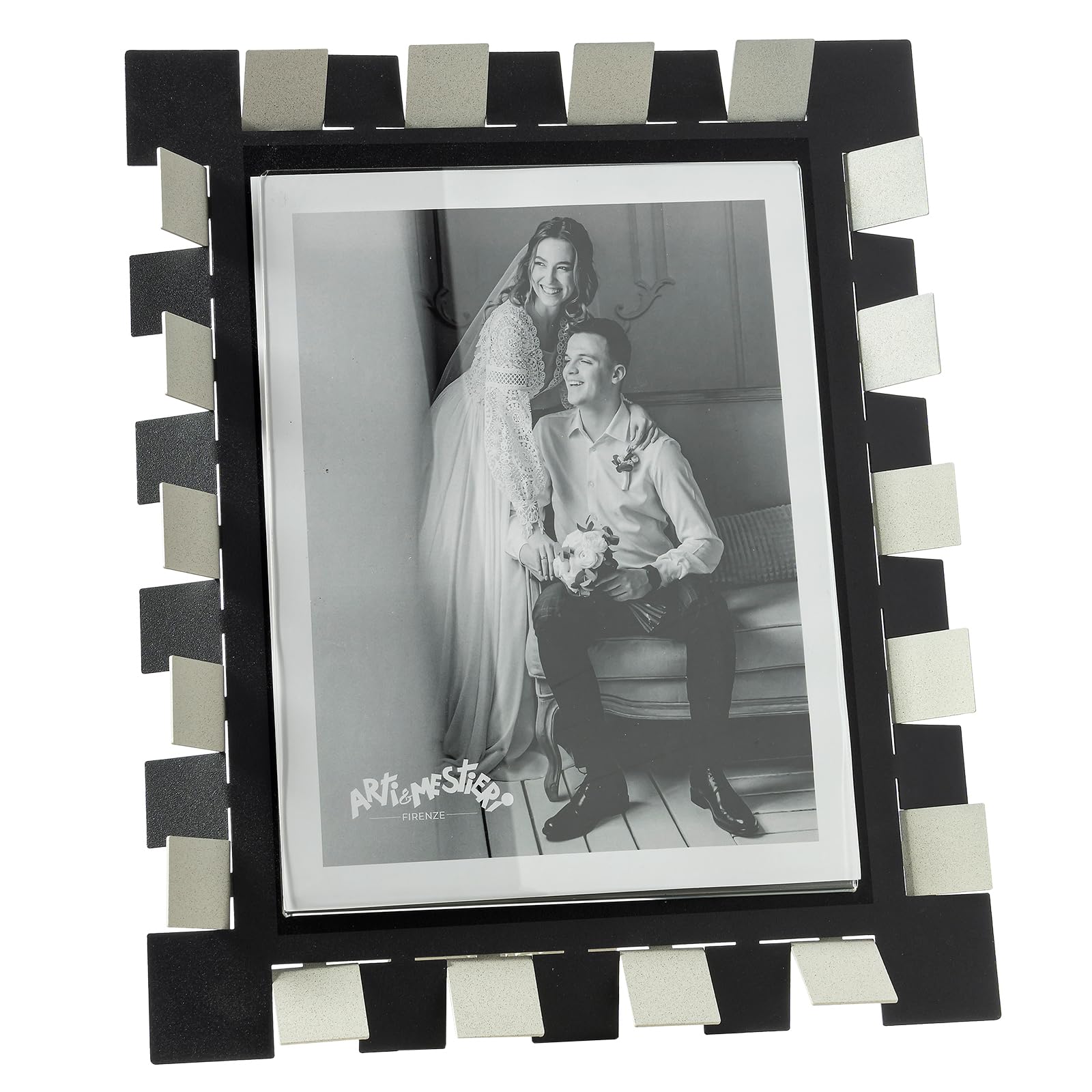 Arti & Mestieri Vertigo - Porta foto maxi di Design 100% Made in Italy - in Ferro, 29,4 x 34,5h cm (Avorio e nero)