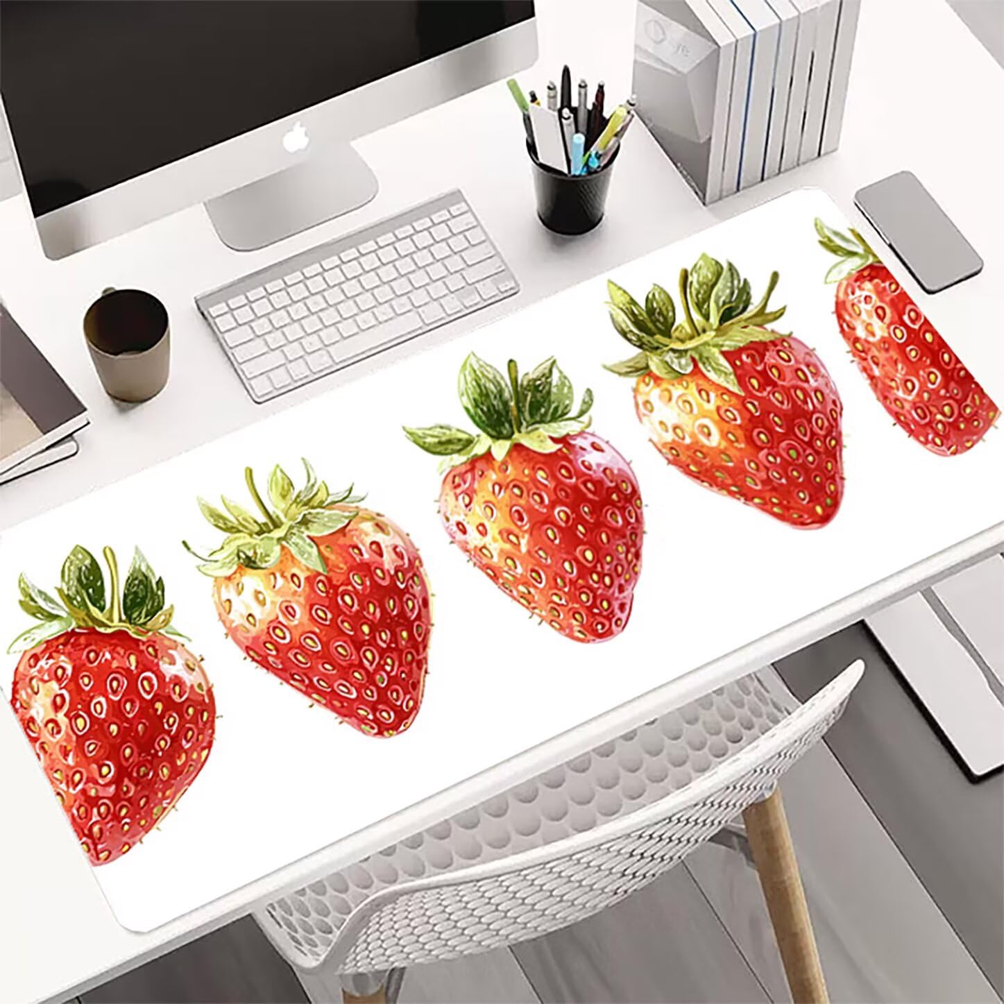 Lpfieonn Obst Großes Schreibtischunterlage, XXL Schreibtischunterlagen, Weiß XXL Wasserdicht Gaming Mousepad mit Vernähter Rand und Rutschfeste Gummibasis, für Laptop/Hause/Büro 120x60cm PF-2935
