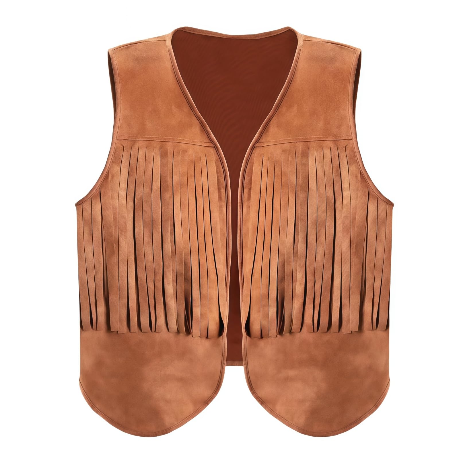 Men's Fringe Suede Waistcoat, Western Cowboy Style Sleeveless Vest with Tassels, Vintage Plain Casual Open Front Y2K Cardigan Tassel Jacket, Hippie Gilets for Festival Country Concert Fancy Dress