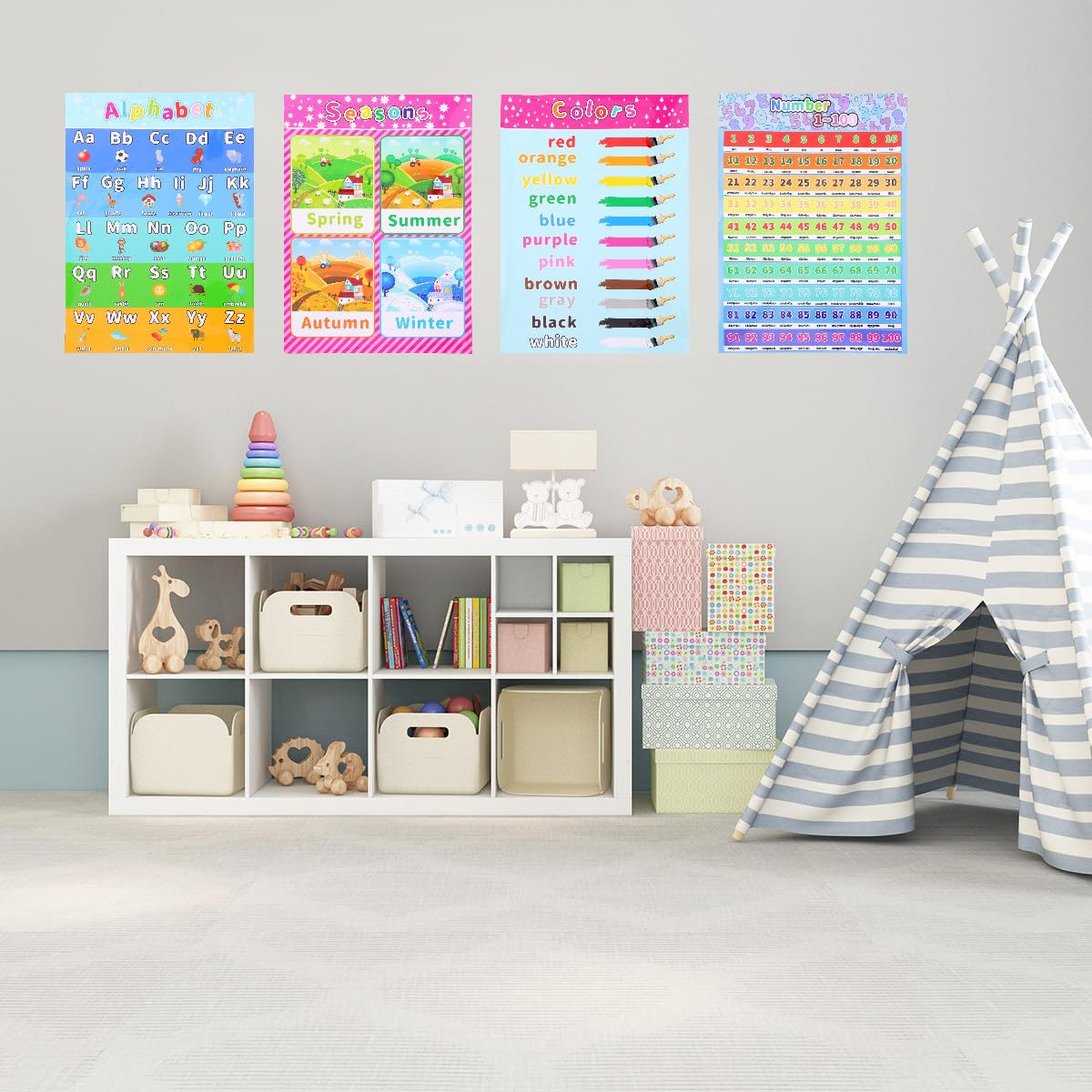 MUCKLILY Affiche Éducative Autocollante pour Garçon et Filles 14 Pièces en Matériau Chambre de Jeu, Améliore la Reconnaissance des Couleurs et Stimule la Créativité