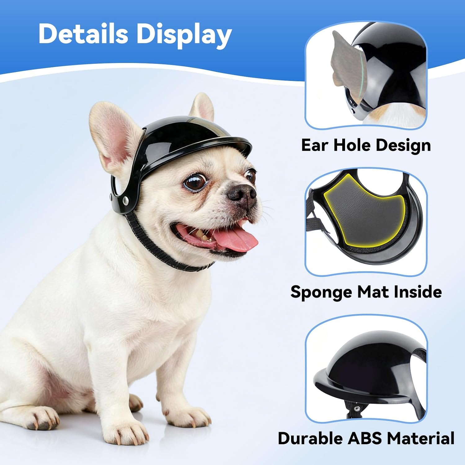 LESYPET Dog Helmet for Large Dogs, Dog Motorcycle Helmet Adjustable Dogs Hat with Ear Hole Design, Ideal for Outdoor Riding, Black L