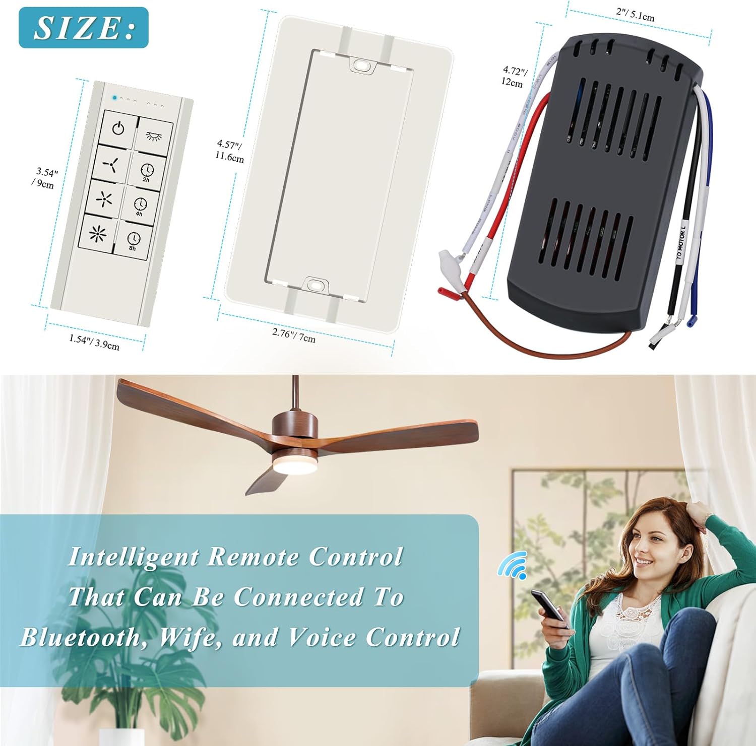 Smart WiFi Ceiling Fan Remote Control Kit, Universal 3 Speed Ceiling Fan Control with Dimmer, Compatible with Alexa, Google Assistant and Smart Life App, Remote Control Timing