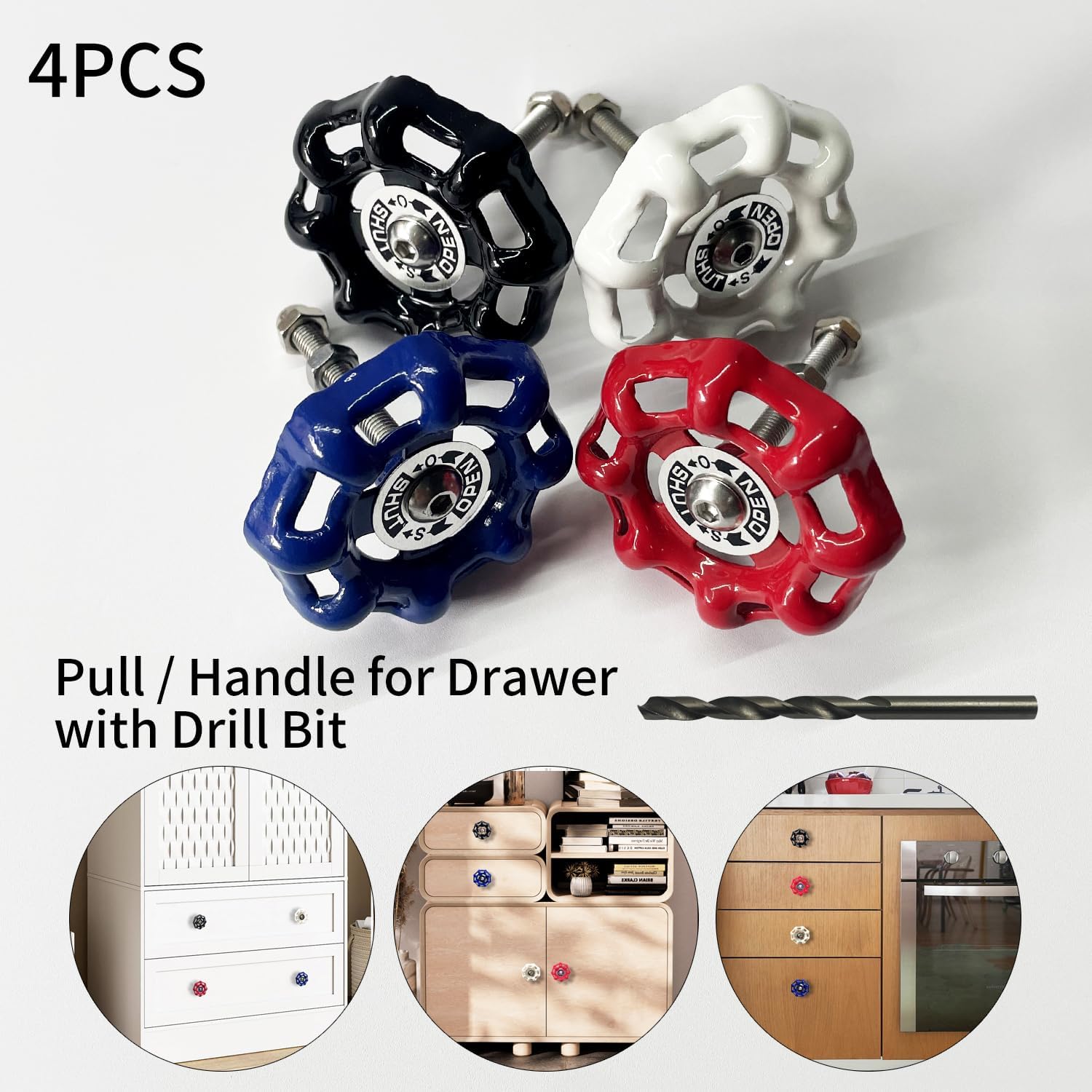 4PCS Vintage Iron Valve Knobs and Pulls with Drill Bit, Unique Disc-Shaped Metal Cabinet Pull, Industrial Style Drawer Handles for Closet, Cupboard, Furniture Doors (Mix) image 5