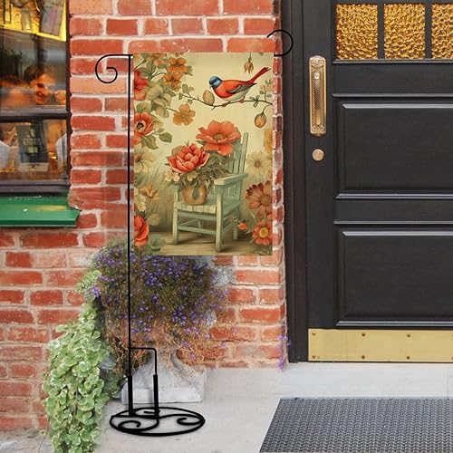 Miniatura 5 de Banderas de jardín de hortensias de colibrí con texto en inglés Hello Summer para exteriores, de 12 x 18 pulgadas, doble cara, arpillera, pájaros,