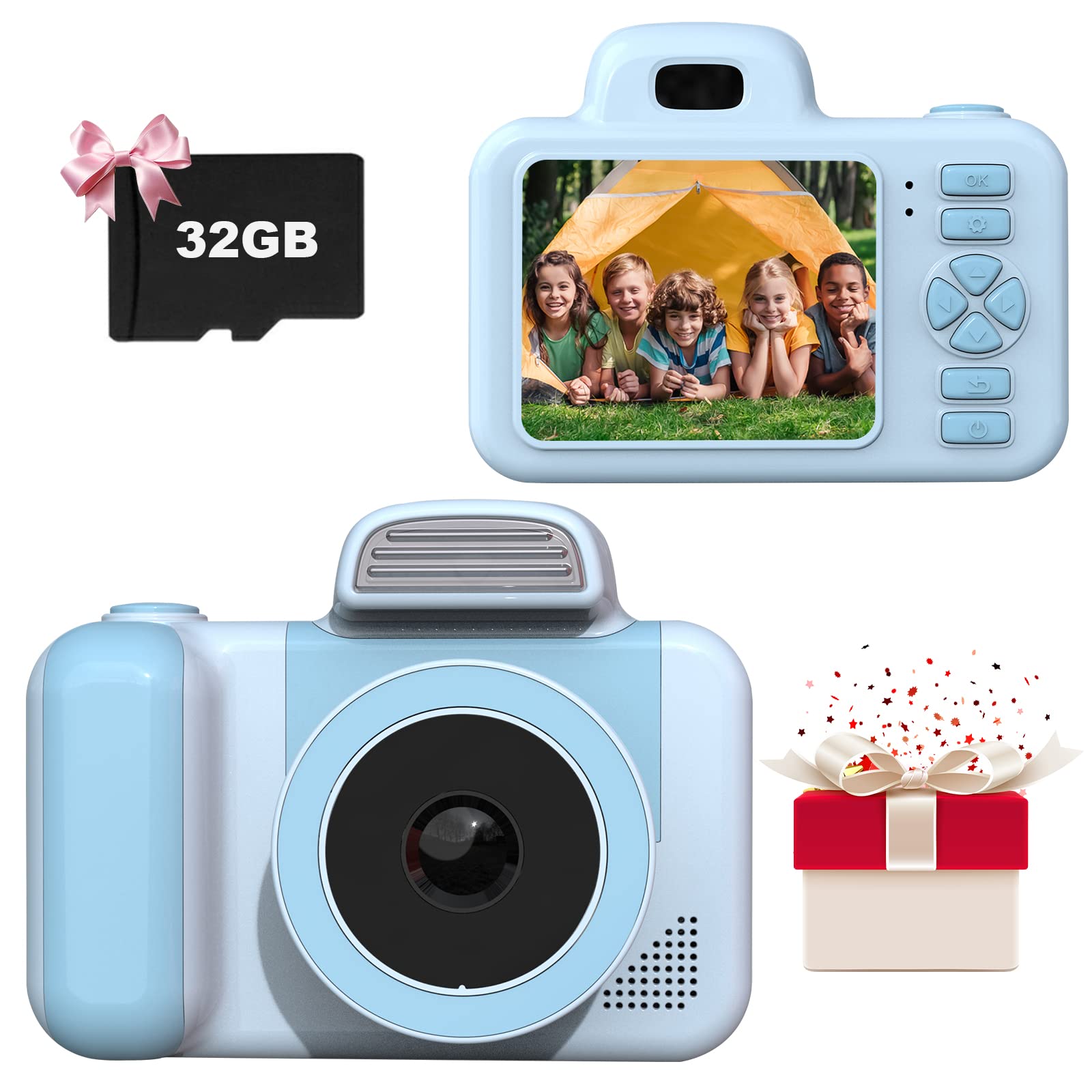 Kids Camera Kids 1080P HD Digital Camera with 12MP 32G SD Card Video Camera for Kids, Children Toy Camera for Age 3-12 Year Old Birthday Christmas Toy Gifts, Blue