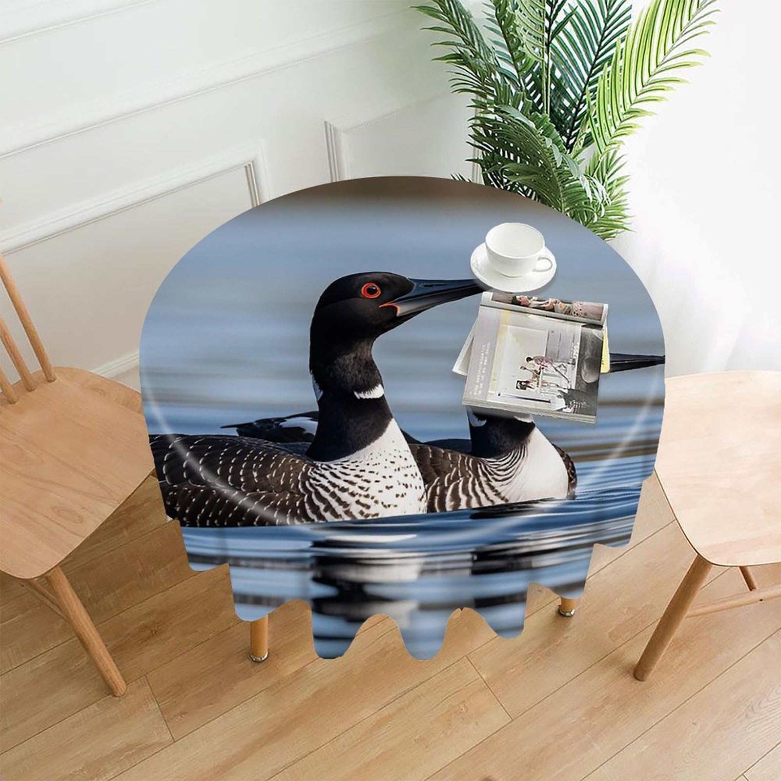 FekiLoot Loon Birds Tablecloth Decorative Round Table Cloth Wrinkle Resistant Washable Circle Table Cover Round Tablecloth for Picnic Party Camping Dining 60 Inch