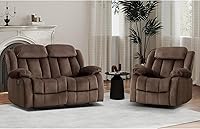 Vista 7 de EBELLO Juego de sofá reclinable manual, sofá reclinable clásico con brazos y respaldo sobrerellenos, incluye 1 silla reclinable, 1 sofá biplaza