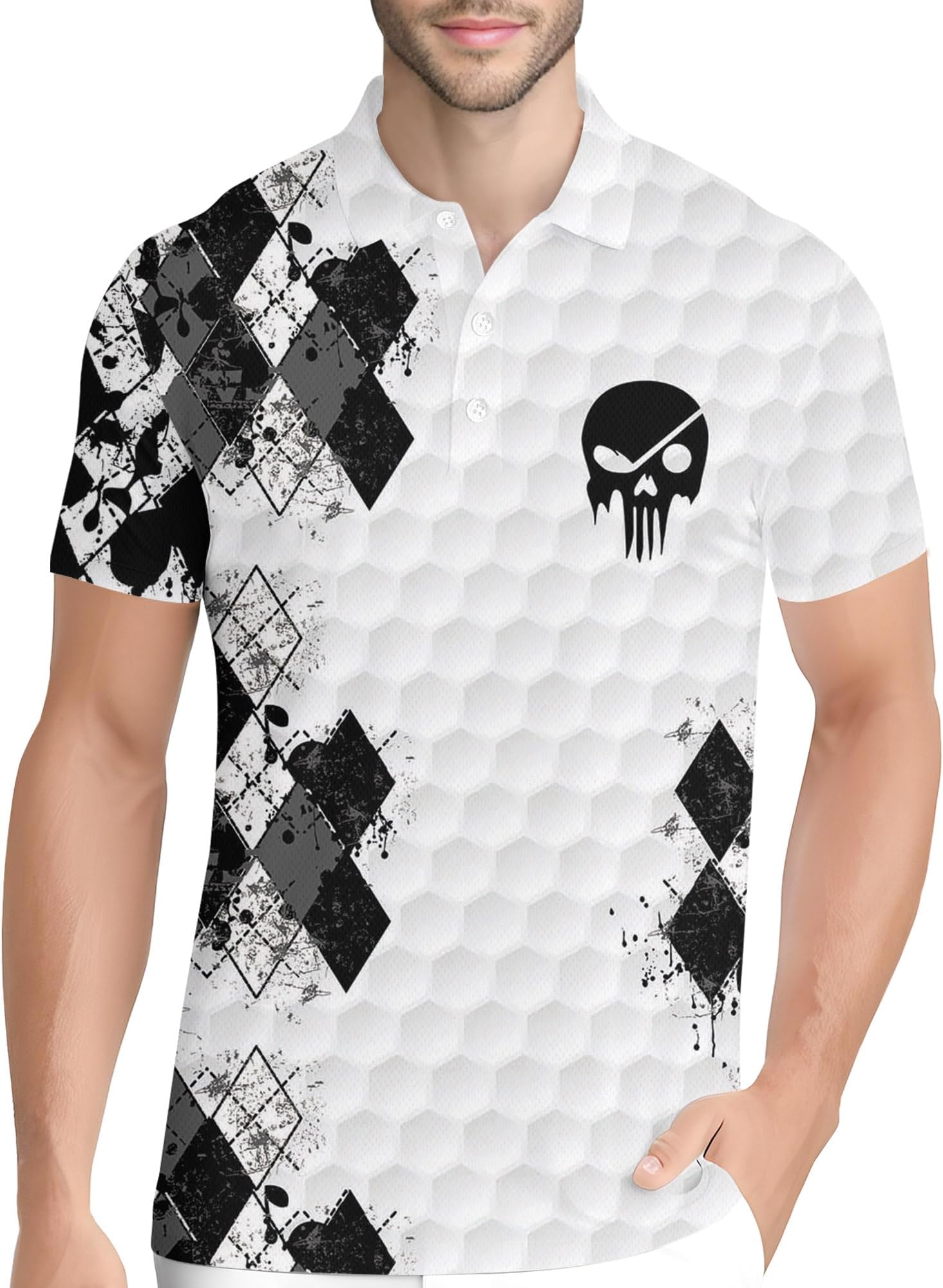 Funny Golf Shirts for Men Crazy Print Pattern Colorful Wild Novelty Moisture Wicking Performance Mens Polo Shirt