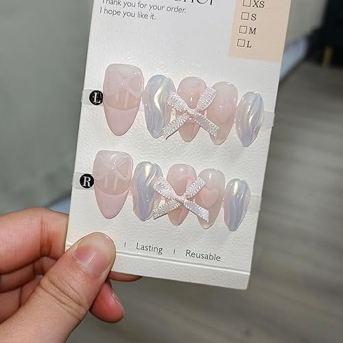 TENPAL Lovely Sweet Cute Pink Nails Aurora Glitter French Tip