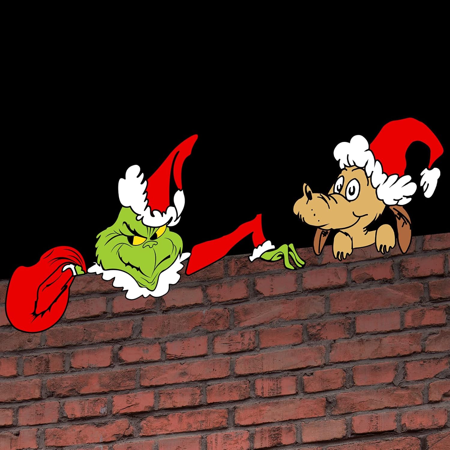 Christmas Decorations Outdoor Fence Peeker - Funny Christmas Fence Yard Signs with Thief Stole Head Arm Bag and Dog for Holiday Xmas Garden Courtyard Wall Decorations