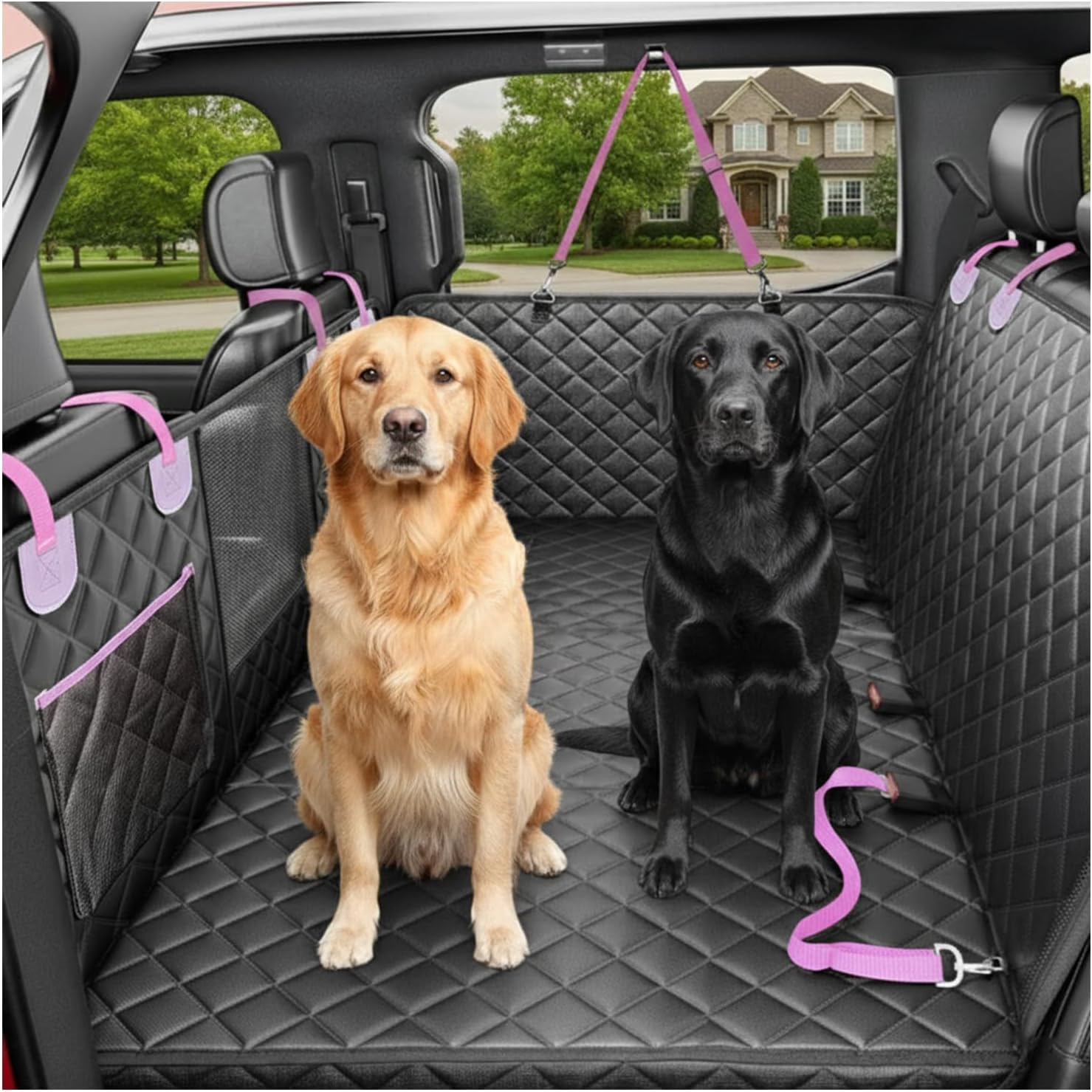 World Trip Dog Car Seat Cover for Back Seat, Hard Bottom 450 LB, 2026 Upgraded Oxford Fabric, Back Seat Extender for Dogs, Mesh Window, Waterproof Scratchproof, Extra Hair Glove, Fits Cars SUVs Trucks