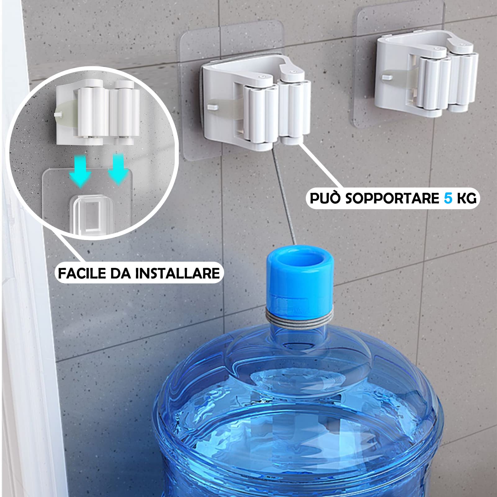 4 Pezzi Porta Scope Parete, Appendi Scope a Muro, Portascope da Muro, Nessuna Foratura Richiesta, Adatto per Cucina, Bagno, Giardino, Garage