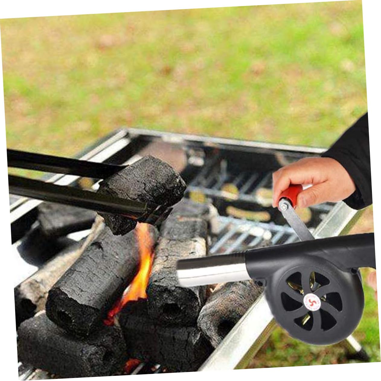 Gatuida Soffiatore D'aria Portatile Manuale Ventilatore a Manovella per Accendere Bbq per Barbecue in Ferro e Abs per Campeggio e Atmosfera Estiva All'aperto