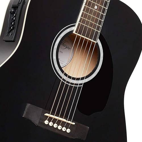 Miniatura 4 de Ashthorpe - Guitarra acústica eléctrica Dreadnought de tamaño completo  maderas premium Negro, Rayo de sol