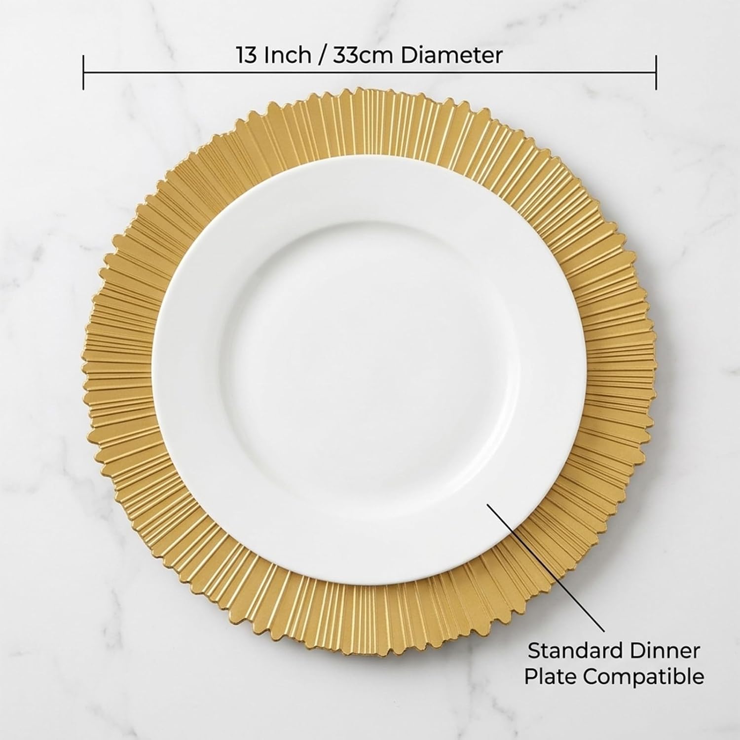 100Pcs Gold Charger Plates Bulk, 13 Inch Chargers for Dinner Plates, Stackable Round Plastic Table Chargers Plates, for Wedding Table Setting Holiday Party Decor, Save Space (100PCS)