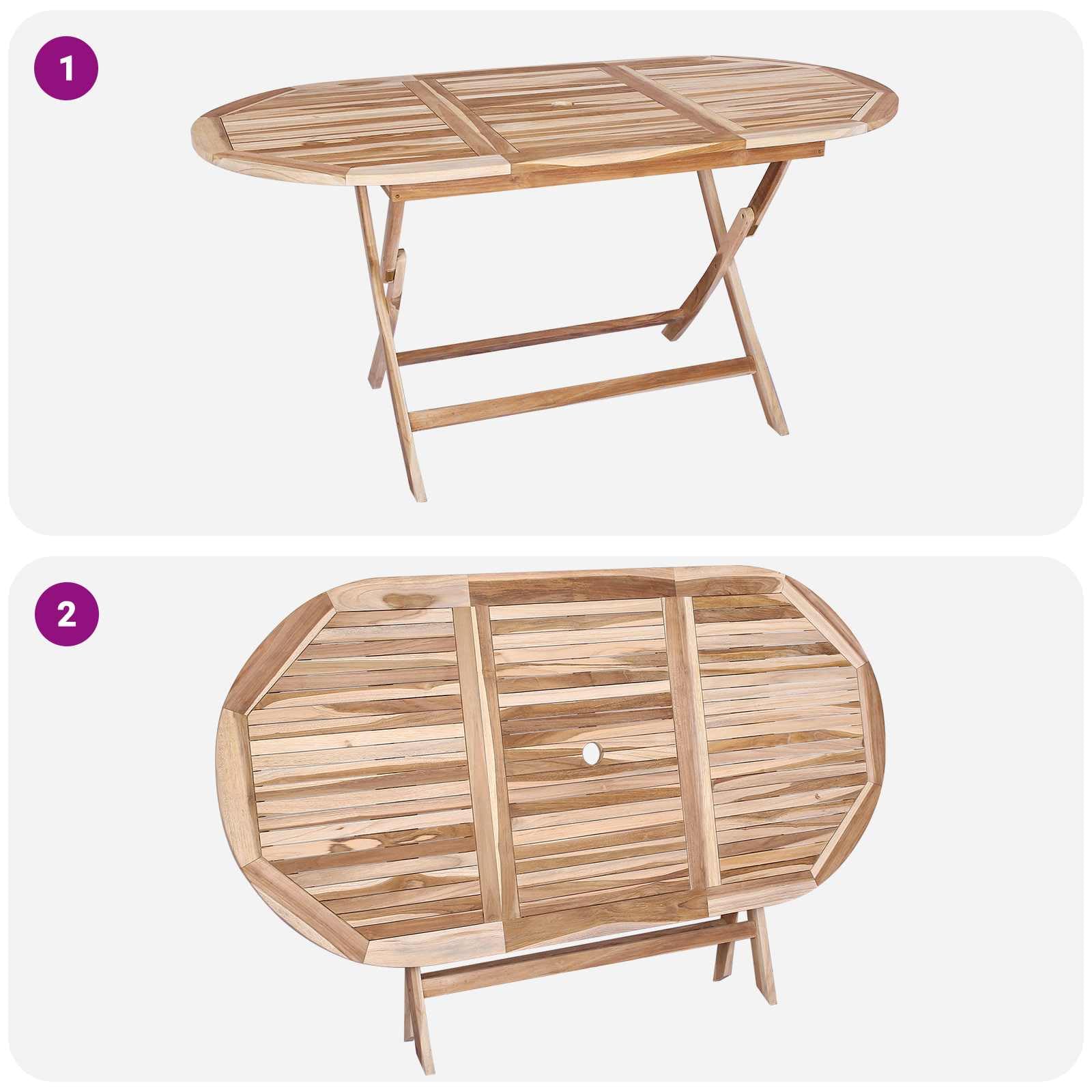 vidaXL Mesa de jardín Plegable Natural 160 x 80 x 76 cm