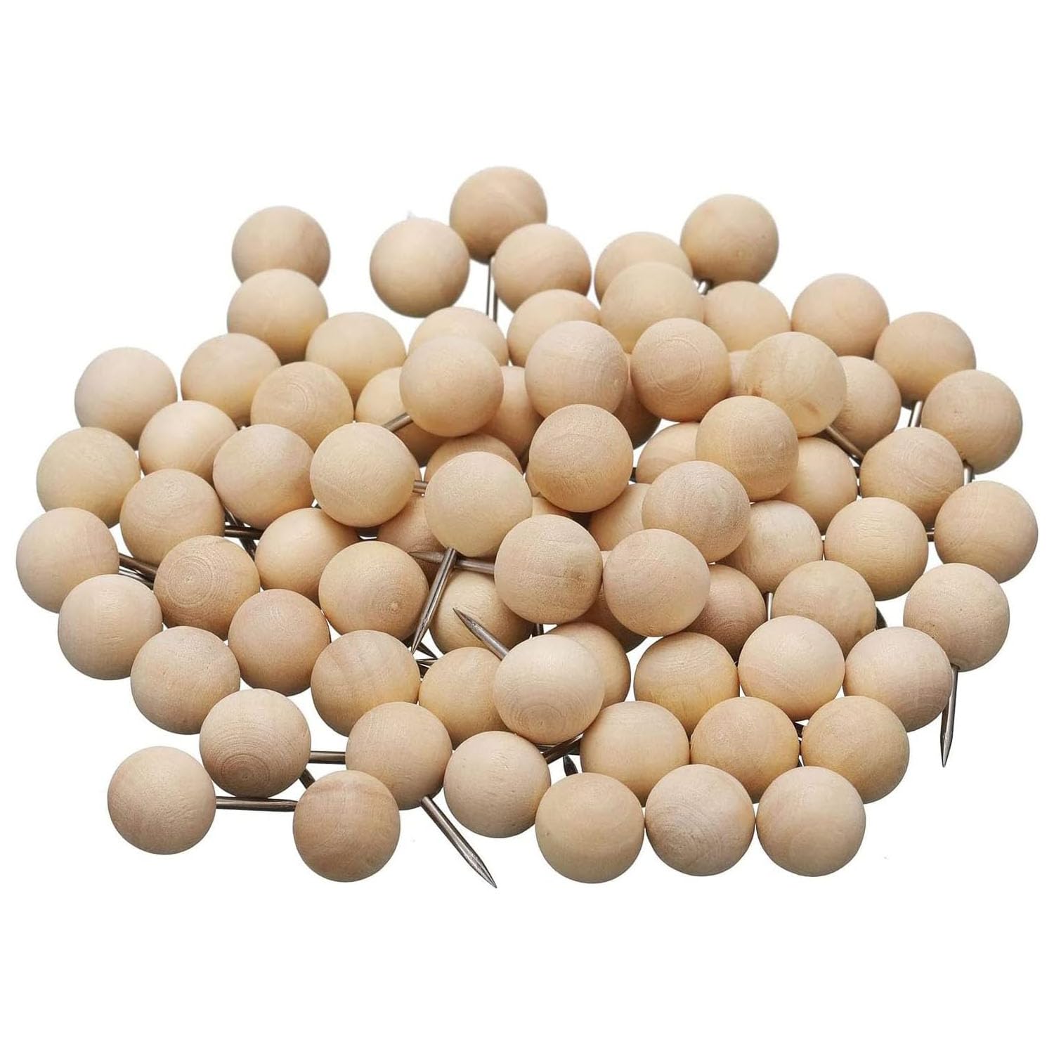 100 Pcs Wooden Push Pins - Round Head Thumb Tacks, Natural Wood Push Pins for Cork Board, Bulletin Board, Map, Wall Calendar, Photo, Office Supplies