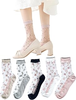 [DsHome] 5足セット シースルー 靴下 レディース 花柄 夏 レースソックス かわいい くつした 女性用 通気 極薄 透明 涼しい 22-25cm