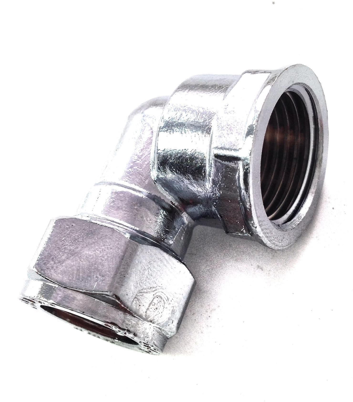 Bag of 2-15mm x 1/2" Female Chrome Elbow (Known as 15mm Chrome Compression Elbow / 15mm Chrome Elbow Also Available in 15mm, 22mm, 28mm, 1/2 inch BSP, 3/4 inch BSP and 1 inch BSP)