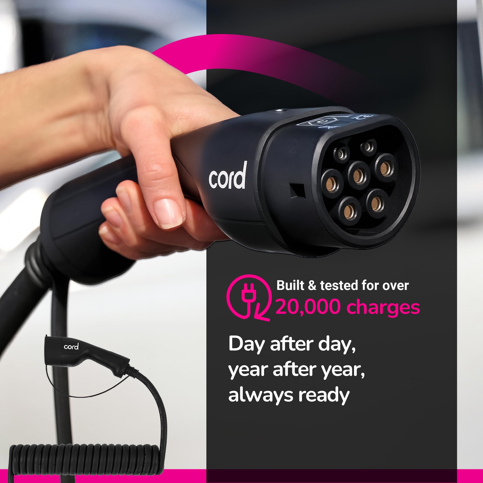 Cord Zwijany kabel ładujący typu 2 do typu 2 EV, 32 A, 22 kW, 5 metrów, trójfazowy