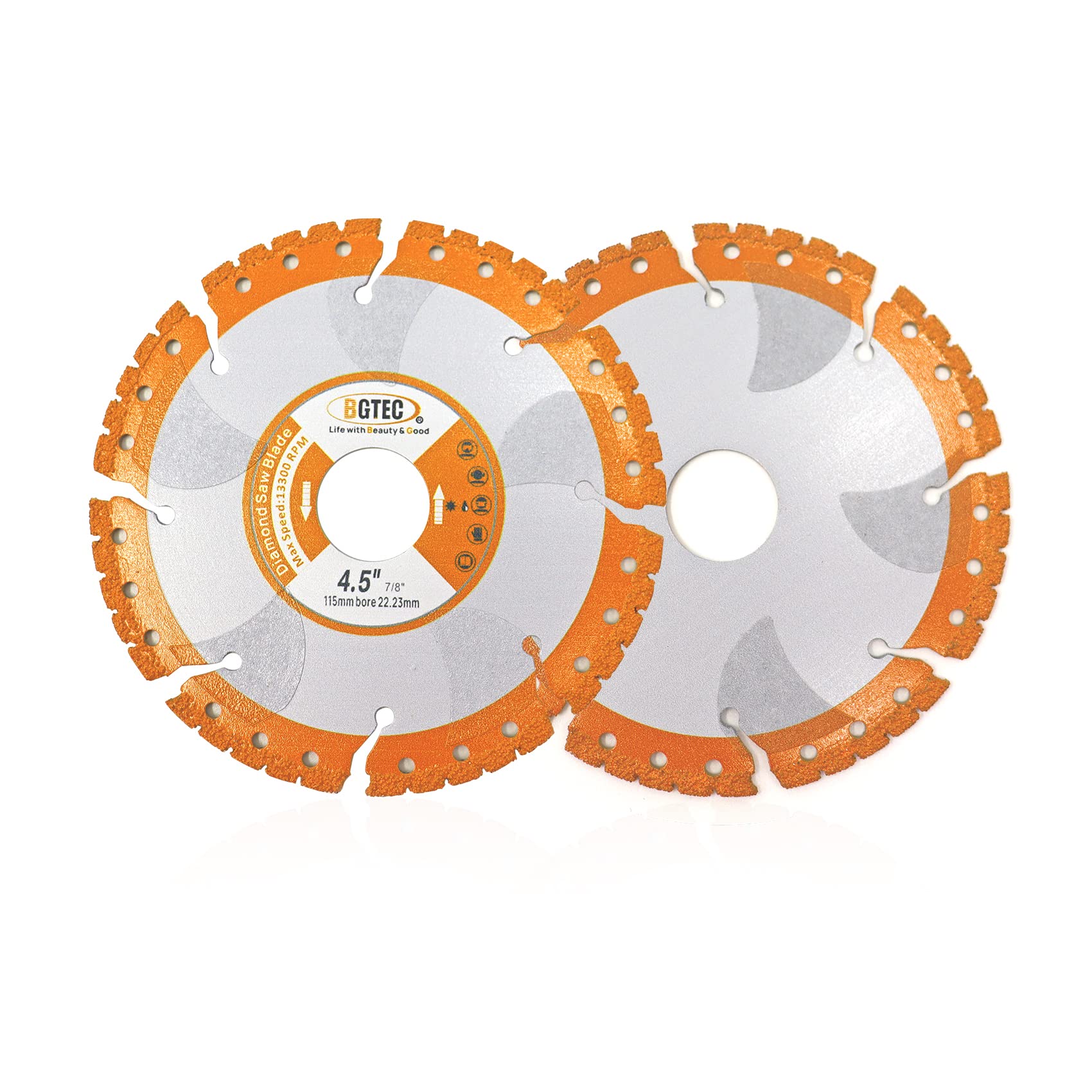 BGTEC Uniwersalna tarcza do piły diamentowej, 2 szt. 4,5 cala/115 mm lutowana próżniowo wytrzymała tarcza tnąca do blachy zbrojeniowej, metalowej, kątowej, żelaznej stali nierdzewnej