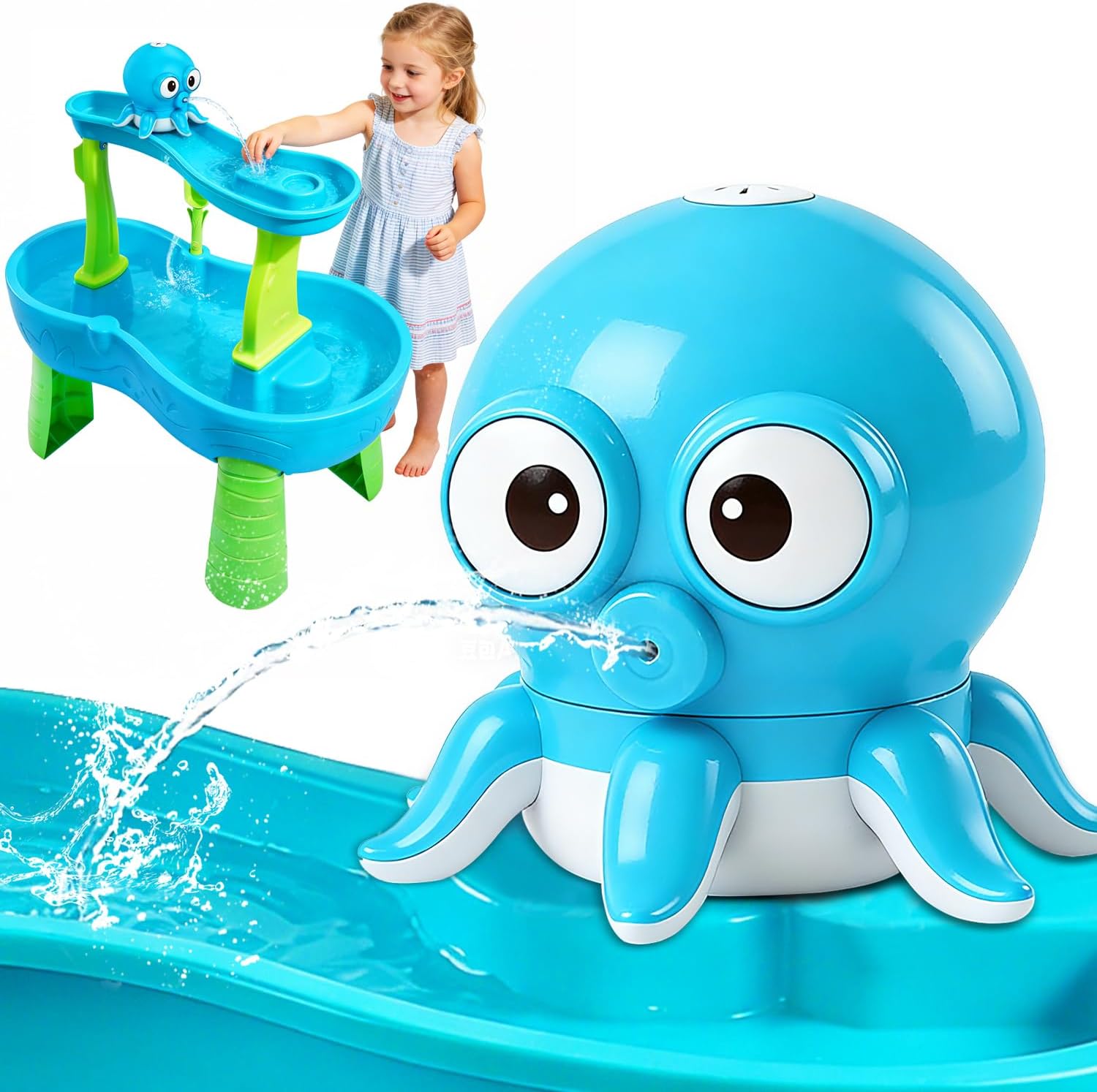 Kimicare Water Table Pump, Octopus Rechargeable Water Pump for Water Table Toddlers 1-3 Continuous Flow Summer Sensory Toys Water Play Table Accessories Outdoor Water Toys