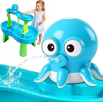Water Table Pump, Octopus Rechargeable Water Pump for Water Table Toddlers 1-3 Continuous Flow Summer Sensory Toys Water Play Table Accessories Outdoor Water Toys