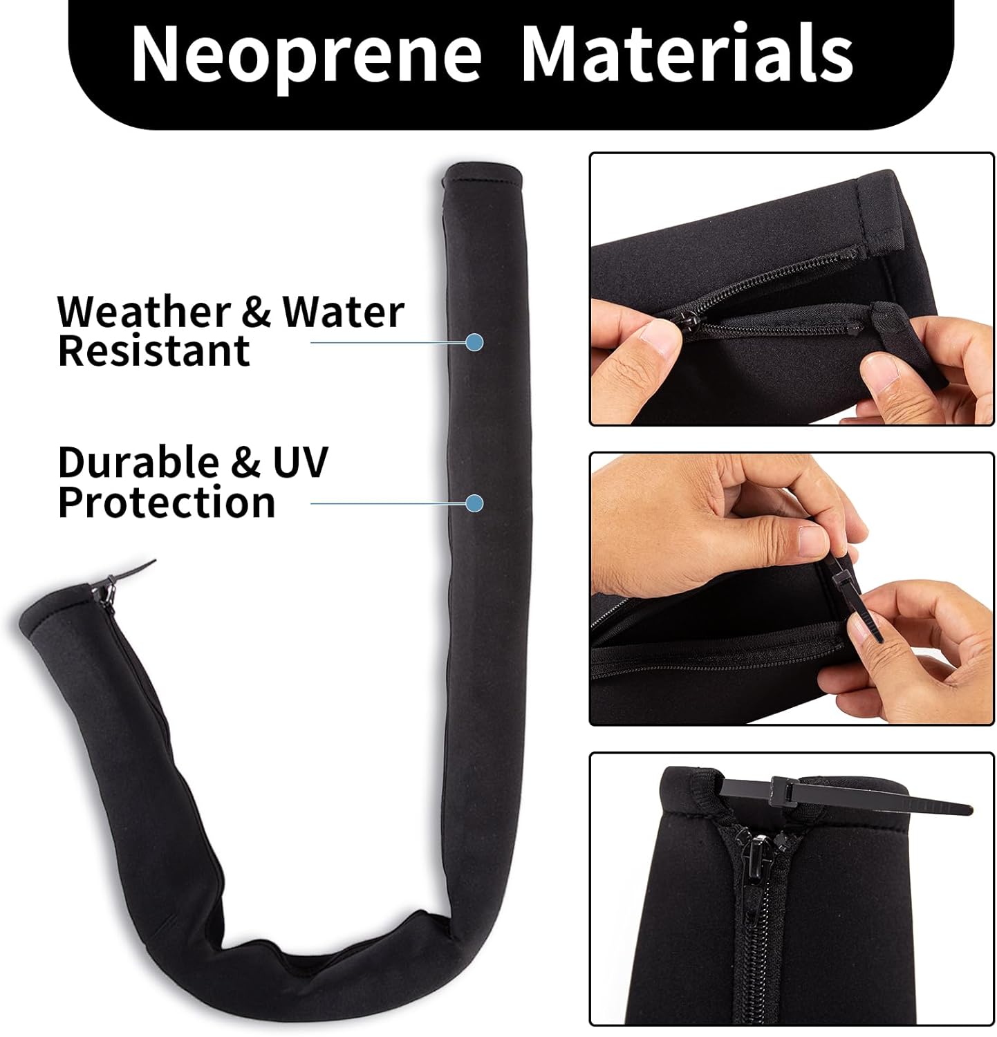 2PCS 48-Inch Trolling Motor Cable Sleeve,Zippered Rigging Sleeve,Made of Neoprene Thick Trolling Motor Sleeve,Great for Cover Wire and Extension Cords, Organized Cable Management (Black)