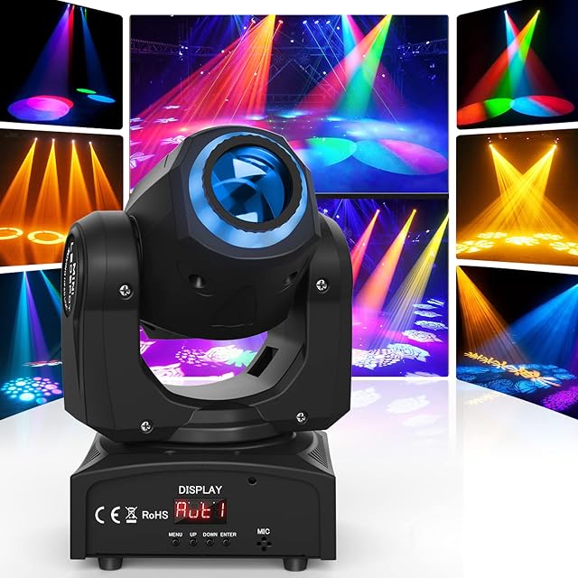 50W Disco Light LED Moving Head, RGBW Stage Light DMX 512 with LED Ring Rainbow Lighting Effect 10/12 Channel for DJ Club Bar Halloween Christmas Stage Party Lighting