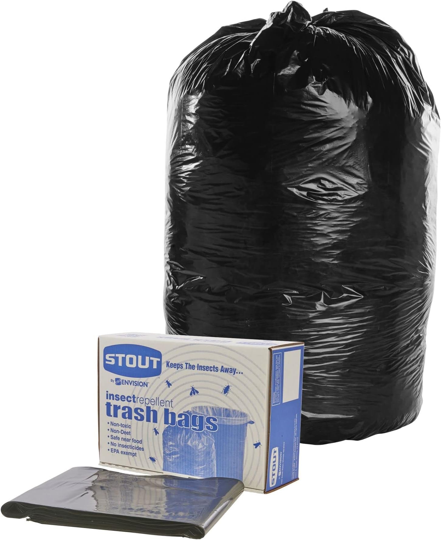 StoutStout P4045K20 Insect-Repellent Trash Garbage Bags 45gal 2mil 40 x 45 Black 65/Box