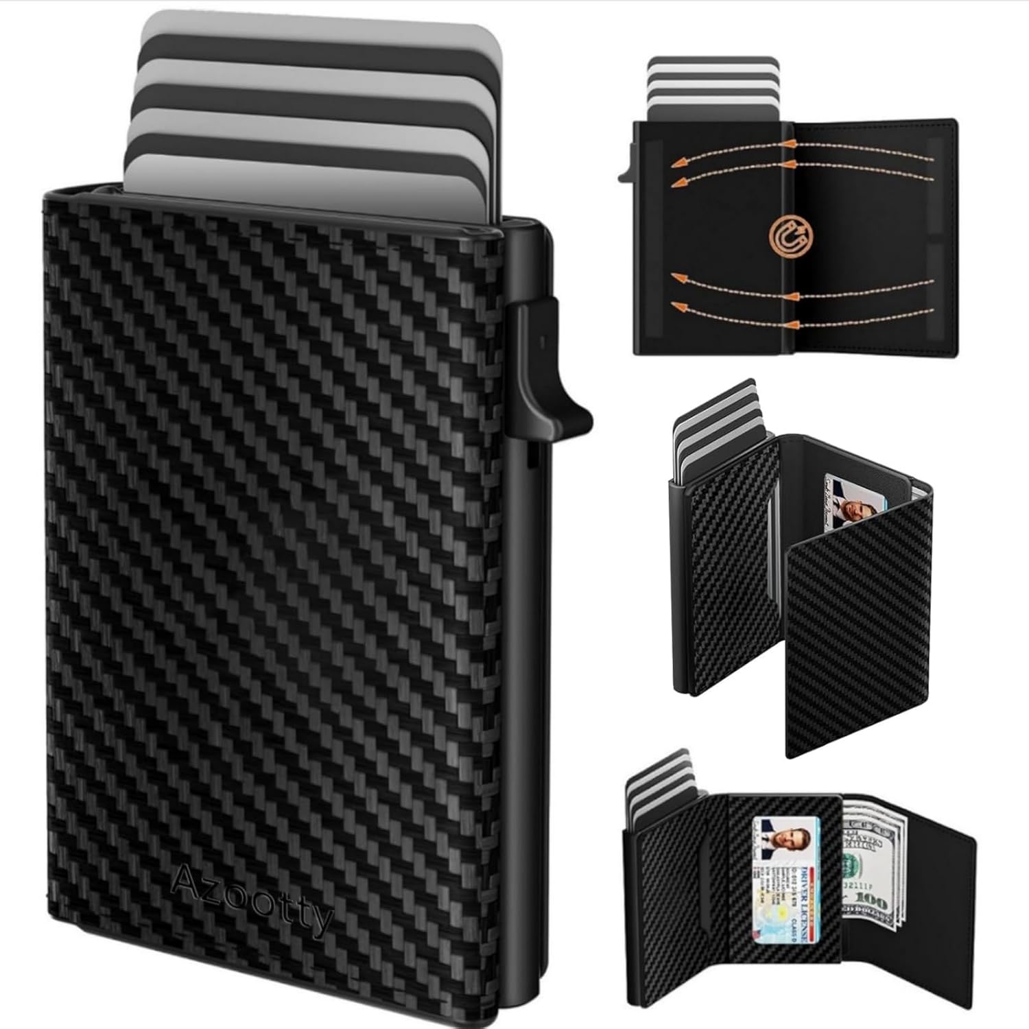 Wallet for Men Card Holder Slim Minimalist Wallet 6-8 Cards, Compact Wallet with Money Clip & ID Window, RFID Blocking Smart Pop Up Card Wallet, Metal Aluminum Credit Card Holder Bifold Wallet