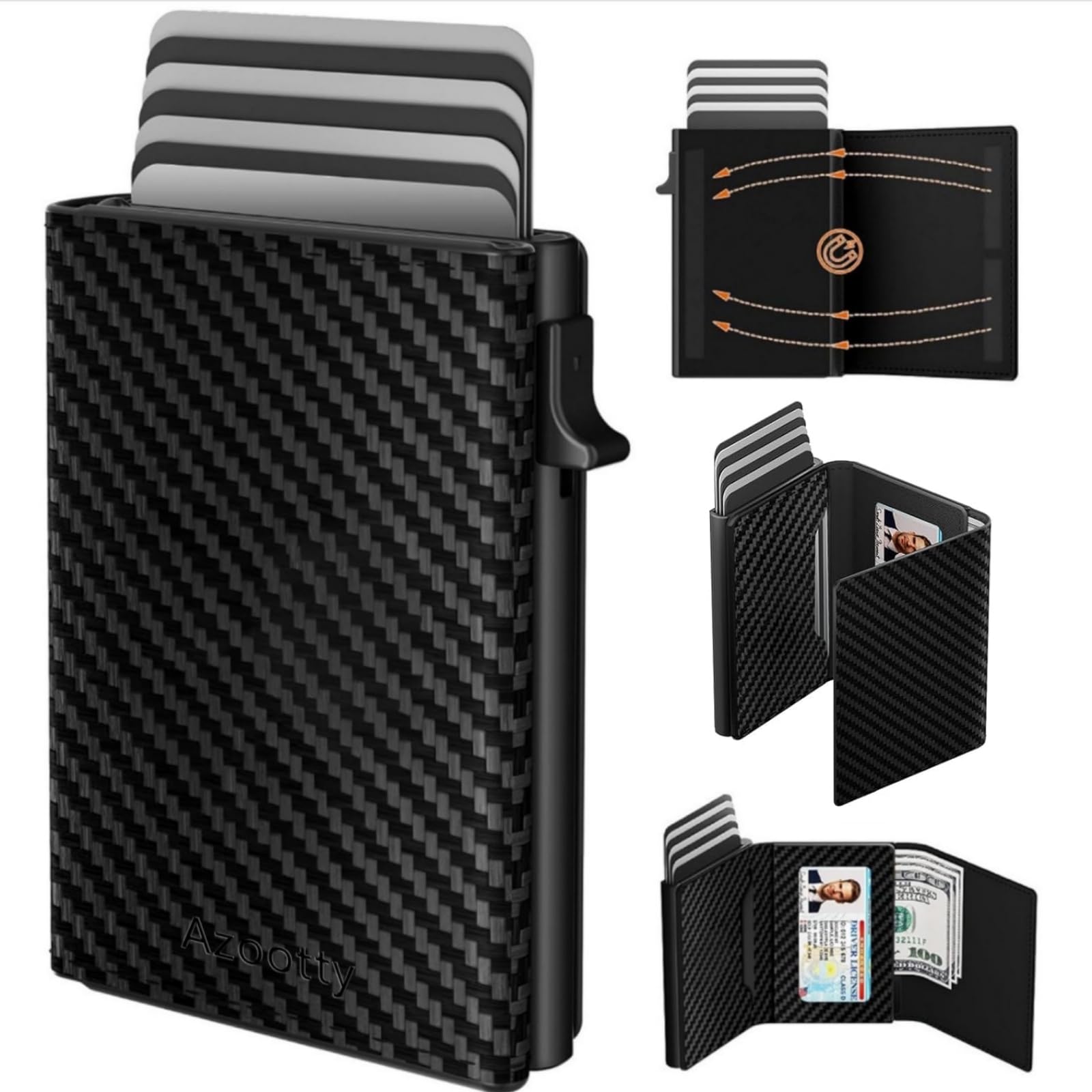 Wallet for Men Card Holder Slim Minimalist Wallet 6-8 Cards Compact Wallet with Money Clip ID Window RFID