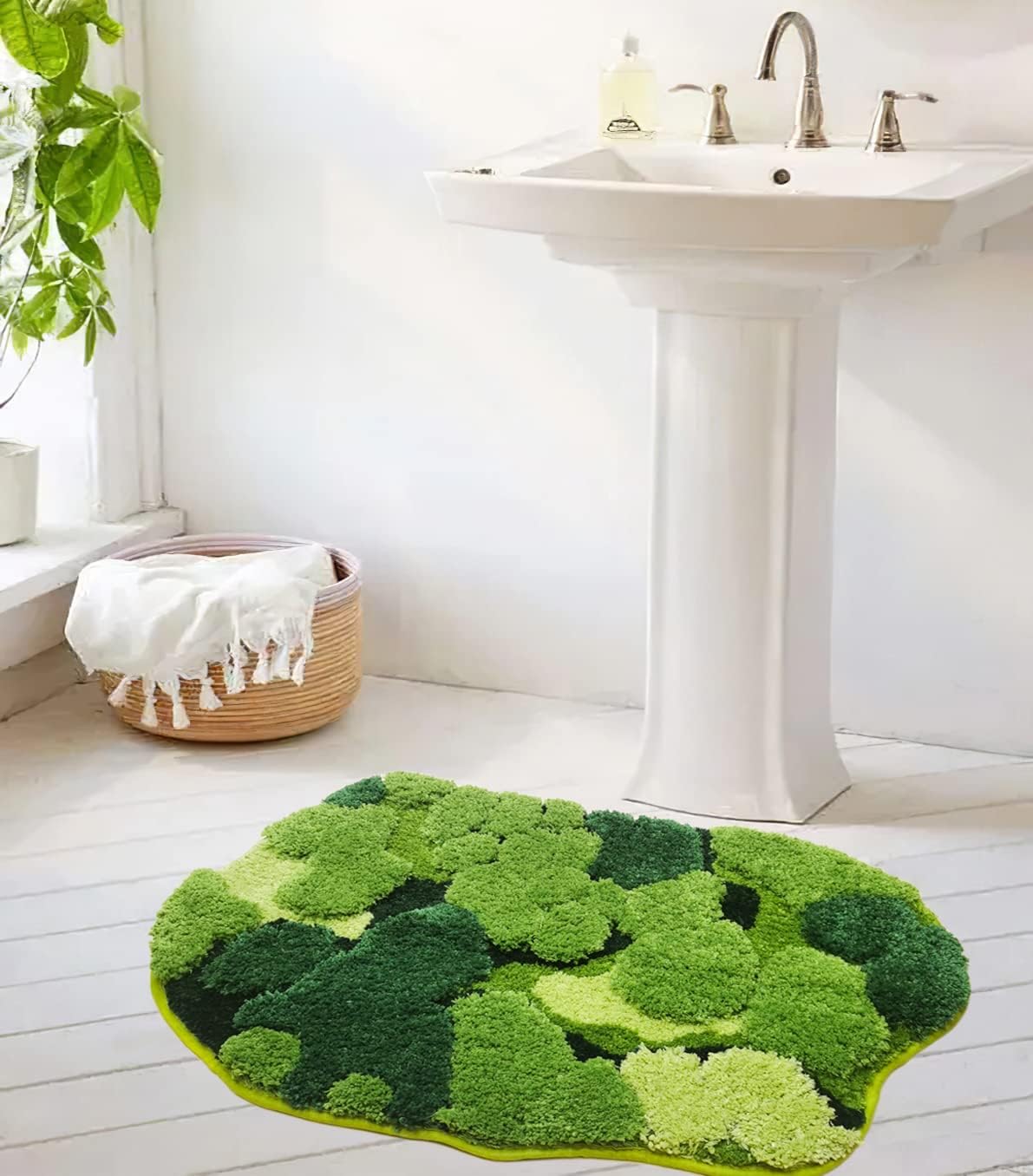 Shag Moss Bathroom Runner Rug 20"x43" and Moss Bathroom Rug 20"x32" Bundle