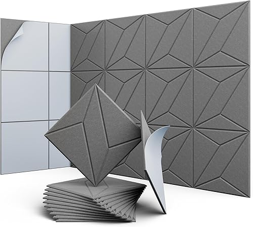 Miniatura 37 de Paneles acústicos hexagonales, paquete de 12 paneles de absorción de sonido de alta densidad de 12 x 10 x 0.4 pulgadas para mejorar la reducción
